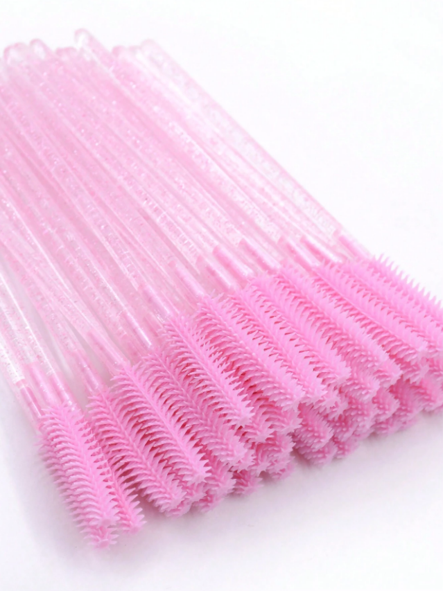 Mascaraborste silikon 50-pack Rosaglittrig